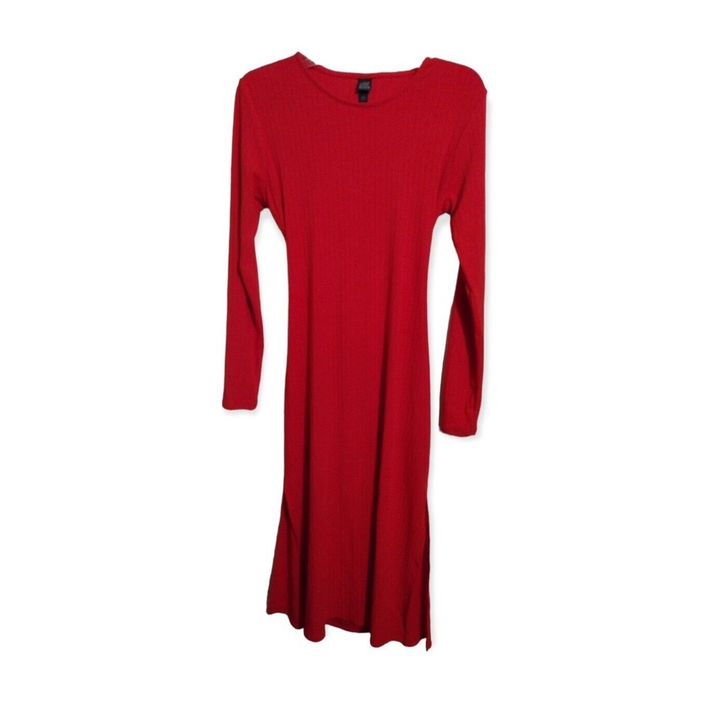 Wild Fable Womens Size M Red Long Sleeve Keyhole Cutout Side Slit Midi Dress